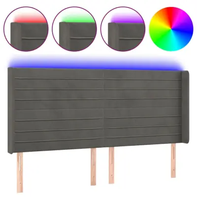 vidaXL LED posteljno vzglavje temno sivo 183x16x118/128 cm žamet