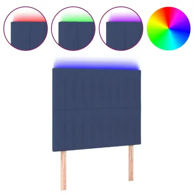 vidaXL LED posteljno vzglavje modro 80x5x118/128 cm blago