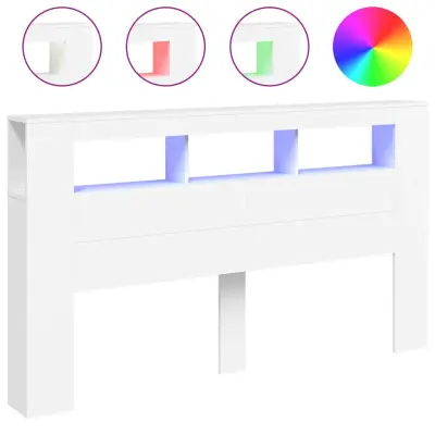vidaXL LED posteljno vzglavje belo 180x18,5x103,5 cm inženirski les
