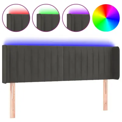 vidaXL LED posteljno vzglavje temno sivo 147x16x78/88 cm žamet