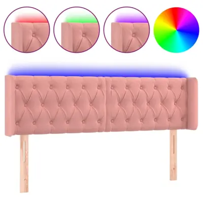 vidaXL LED posteljno vzglavje roza 163x16x78/88 cm žamet