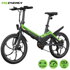 Električno kolo MS ENERGY i10, zložljivo, 20" pnevmatike, 250W motor, 6 prestav Shimano, do 50km, do 25km/h, 36V 7.8Ah baterija, črno zelen