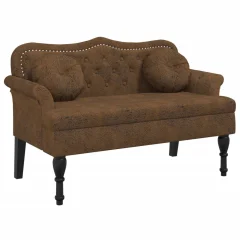 vidaXL Klop z blazinami rjava 120,5x65x75 cm umetno semiš usnje