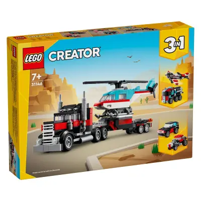 LEGO Creator 3 in 1 31146 Ploščadni tovornjak s helikopterjem