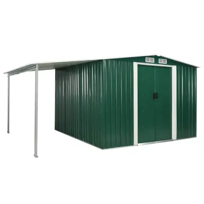 vidaXL Vrtna lopa z drsnimi vrati zelena 386x259x178 cm jeklo