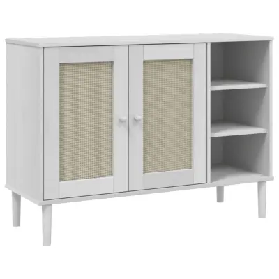 vidaXL Komoda SENJA videz ratana bela 112x40x80 cm trdna borovina