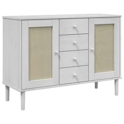 vidaXL Komoda SENJA videz ratana bela 112x40x80 cm trdna borovina