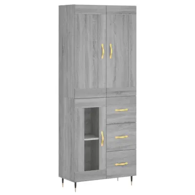 vidaXL Visoka komoda siva sonoma 69,5x34x180 cm inženirski les