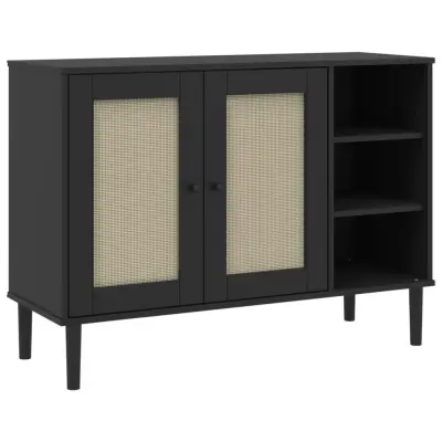 vidaXL Komoda SENJA videz ratana črna 112x40x80 cm trdna borovina