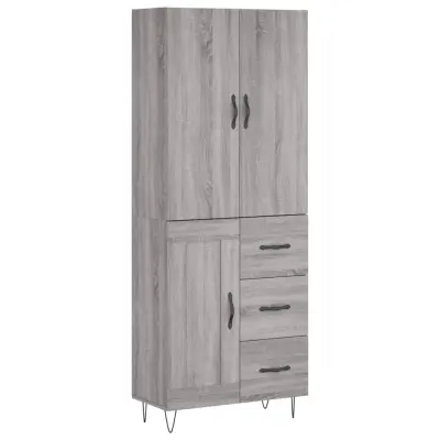 vidaXL Visoka komoda siva sonoma 69,5x34x180 cm inženirski les