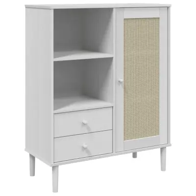 vidaXL Komoda SENJA videz ratana bela 90x40x112 cm trdna borovina