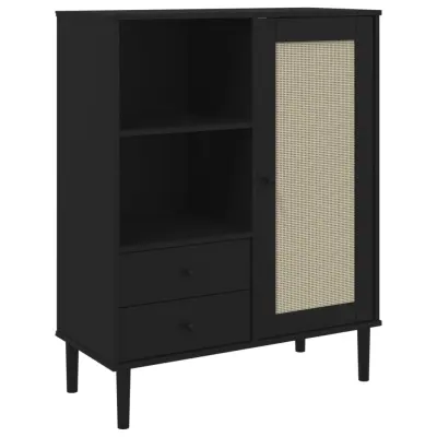 vidaXL Komoda SENJA videz ratana črna 90x40x112 cm trdna borovina