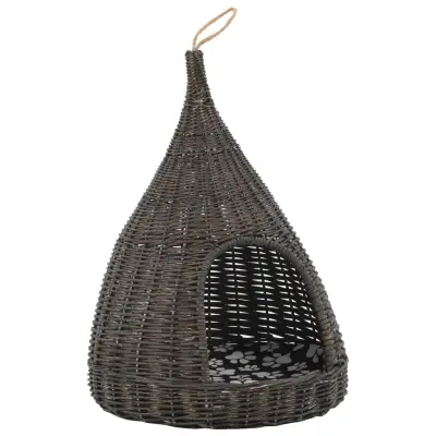 vidaXL Mačja hišica z blazino siva 40x60 cm naravna vrba