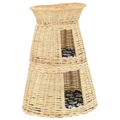 vidaXL Mačja košara 3-delna z blazinami 47x34x60 cm naravna vrba