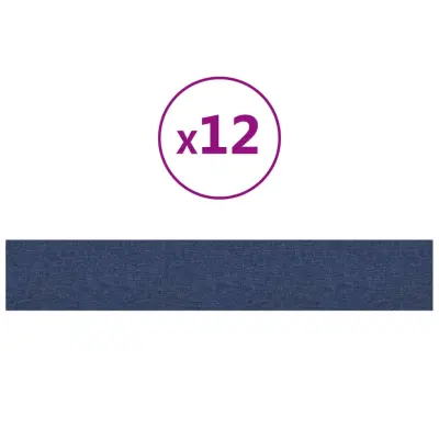 vidaXL Stenski paneli 12 kosov moder 90x15 cm blago 1,62 m²