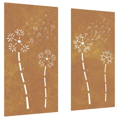 vidaXL Vrtna stenska dekoracija 2 kosa 105x55 cm corten jeklo rože