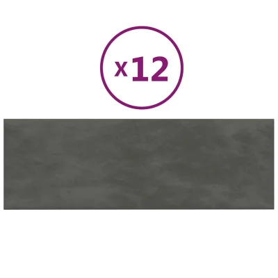 vidaXL Stenski paneli 12 kosov temno sivi 90x30 cm žamet 3,24 m²