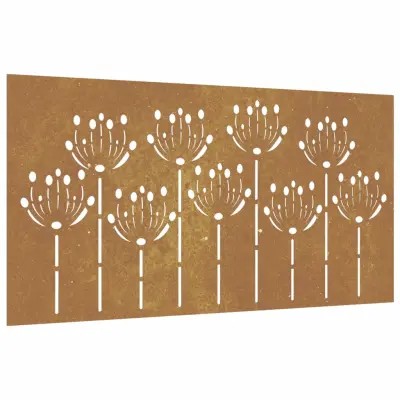 vidaXL Vrtna stenska dekoracija 105x55 cm corten jeklo cvetlice