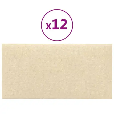 vidaXL Stenski paneli 12 kosov krem 30x15 cm blago 0,54 m²