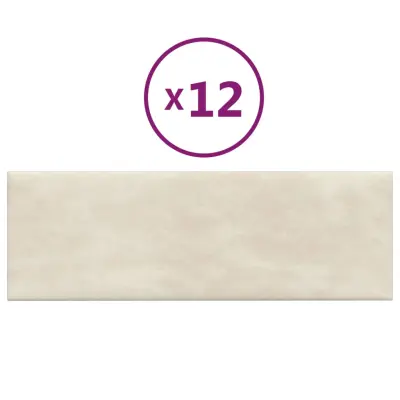 vidaXL Stenski paneli 12 kosov krem 90x30 cm žamet 3,24 m²