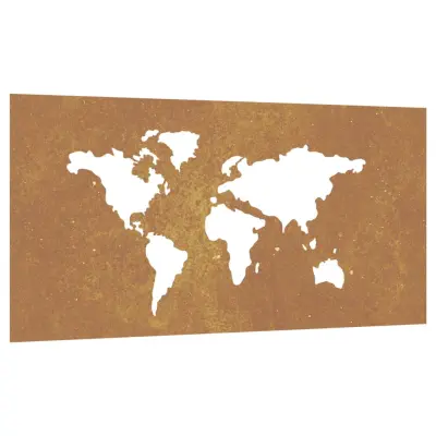 vidaXL Vrtna stenska dekoracija 105x55 cm corten jeklo zemljevid sveta
