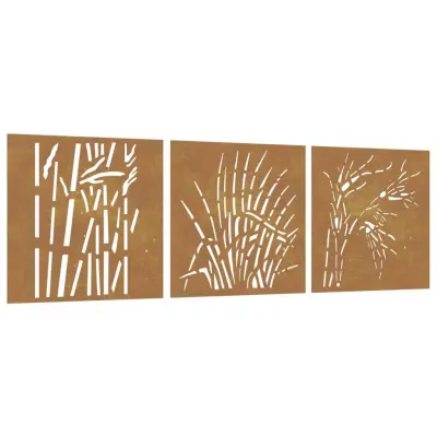 vidaXL Vrtne stenske dekoracije 3 kosi 55x55 cm corten jeklo trava