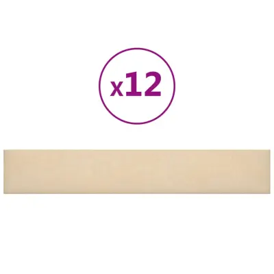 vidaXL Stenski paneli 12 kosov krem 90x15 cm blago 1,62 m²