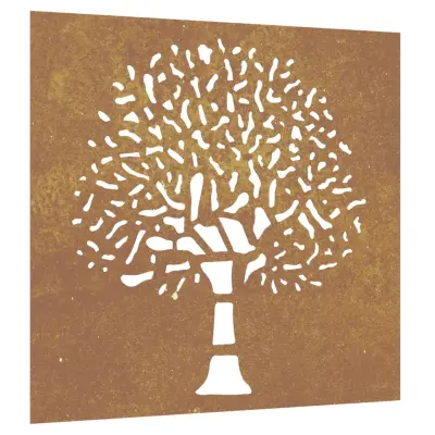vidaXL Vrtna stenska dekoracija 55x55 cm corten jeklo drevo