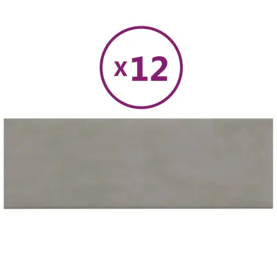 vidaXL Stenski paneli 12 kosov svetlo sivi 90x30 cm žamet 3,24 m²