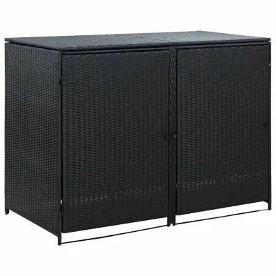 vidaXL Dvojna lopa za koše za smeti poli ratan črna 148x80x111cm