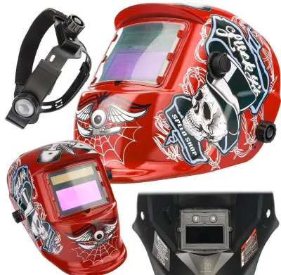 Avtomatska solarna naglavna varilna maska rdeča lobanja