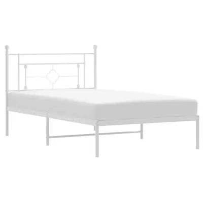 vidaXL Kovinski posteljni okvir z vzglavjem bel 107x203 cm