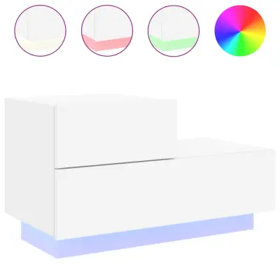 vidaXL Nočna omarica z LED lučkami bela 70x36x40,5 cm
