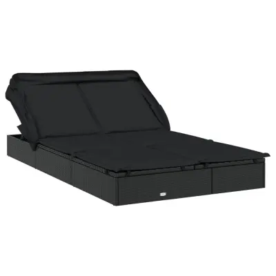 vidaXL Vrtna postelja za 2 osebi s streho črna 213x118x97 cm PE ratan
