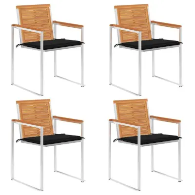 vidaXL Vrtni stoli 4 kosi z blazinami trden akacijev les