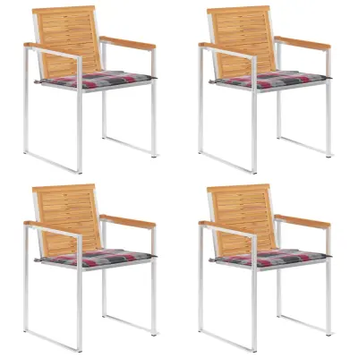 vidaXL Vrtni stoli 4 kosi z blazinami trdna tikovina