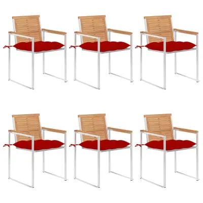 vidaXL Vrtni stoli 6 kosov z blazinami trdna tikovina