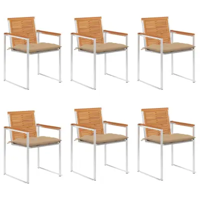 vidaXL Vrtni stoli 6 kosov z blazinami trdna tikovina