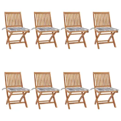 vidaXL Zložljivi vrtni stoli z blazinami 8 kosov trdna tikovina