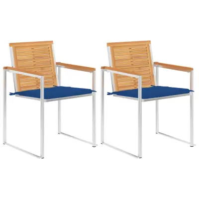 vidaXL Vrtni stoli z blazinami 2 kosa trdna tikovina in jeklo