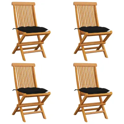 vidaXL Vrtni stoli s črnimi blazinami 4 kosi trdna tikovina