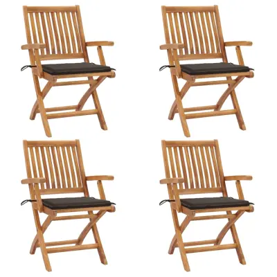 vidaXL Zložljivi vrtni stoli z blazinami 4 kosi trdna tikovina