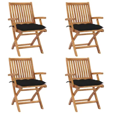vidaXL Zložljivi vrtni stoli z blazinami 4 kosi trdna tikovina