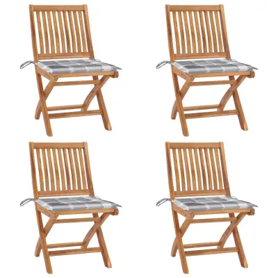 vidaXL Zložljivi vrtni stoli z blazinami 4 kosi trdna tikovina