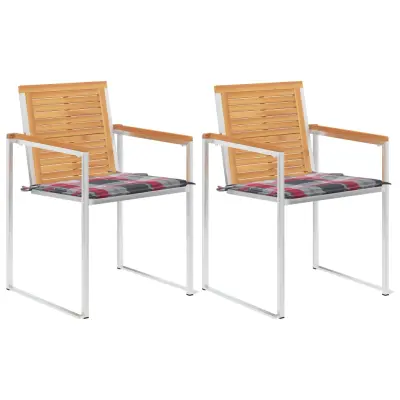 vidaXL Vrtni stoli z blazinami 2 kosa trdna tikovina in jeklo