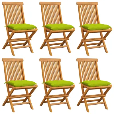 vidaXL Vrtni stoli z živo zelenimi blazinami 6 kosov trdna tikovina