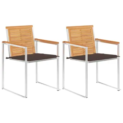 vidaXL Vrtni stoli z blazinami 2 kosa trdna tikovina in jeklo