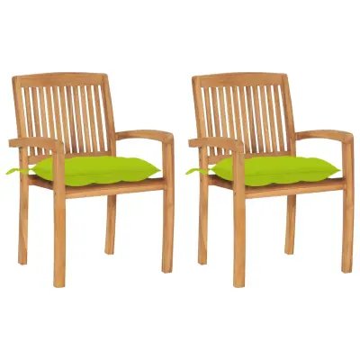 vidaXL Vrtni stoli 2 kosa s svetlo zelenimi blazinami trdna tikovina