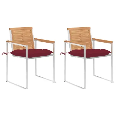 vidaXL Vrtni stoli z blazinami 2 kosa trdna tikovina in jeklo