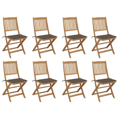 vidaXL Zložljivi zunanji stoli z blazinami 8 kosov trden akacijev les